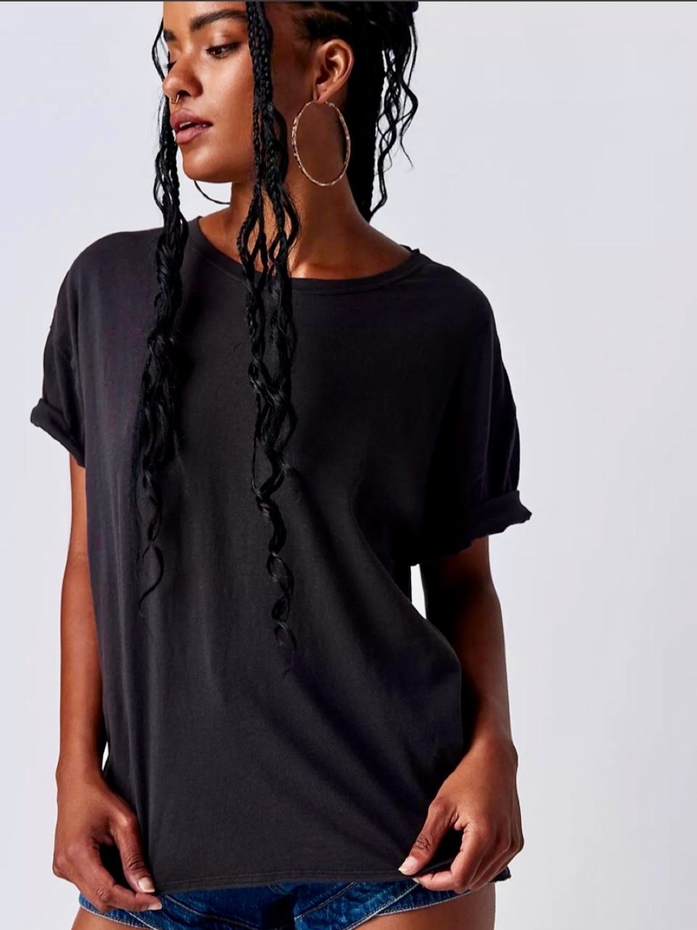 Free People Nina Tee Size Medium in Black. UEC. Slightly Oversized & Not Cropped